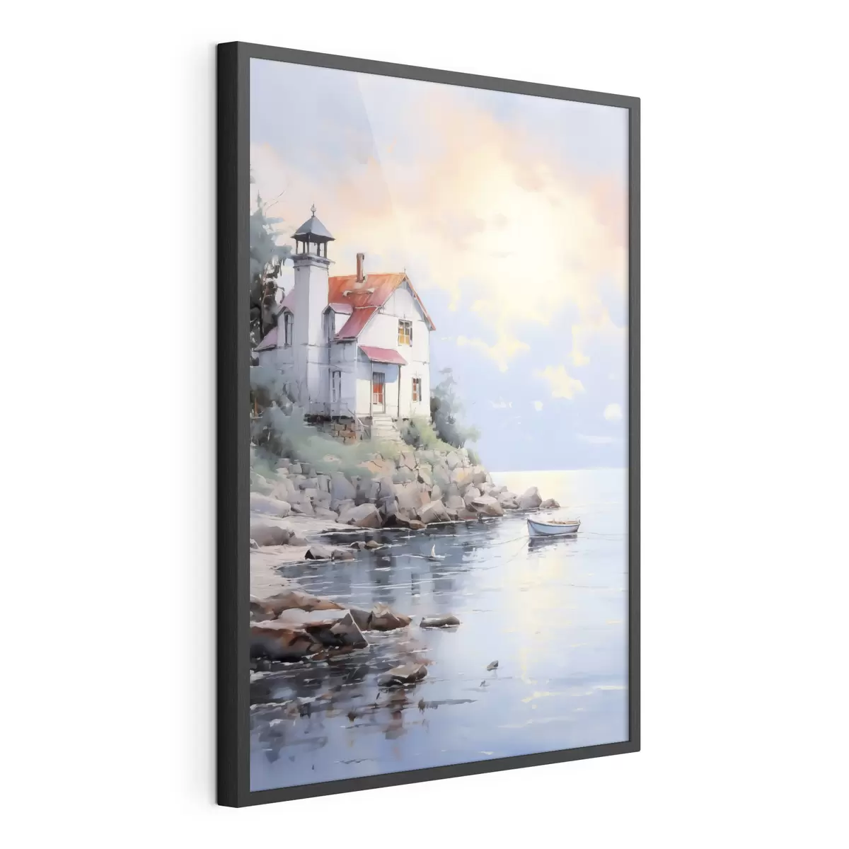 Poster Casa sulla spiaggia in riva al mare al tramonto f41010
