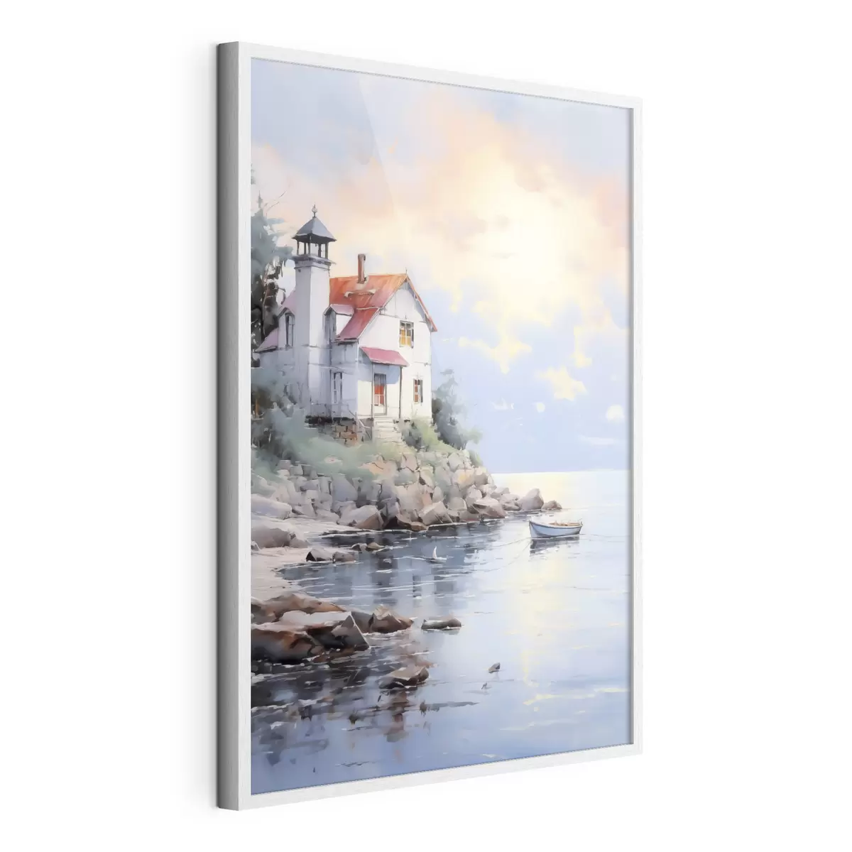 Poster Casa sulla spiaggia in riva al mare al tramonto f41010
