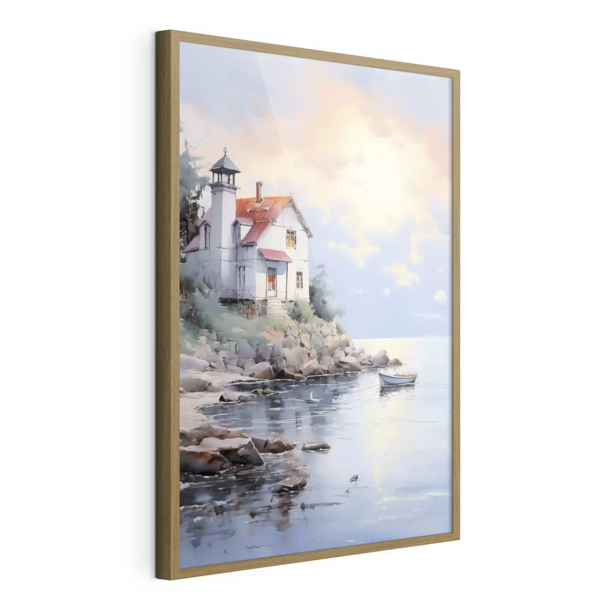 Poster Casa sulla spiaggia in riva al mare al tramonto f41010