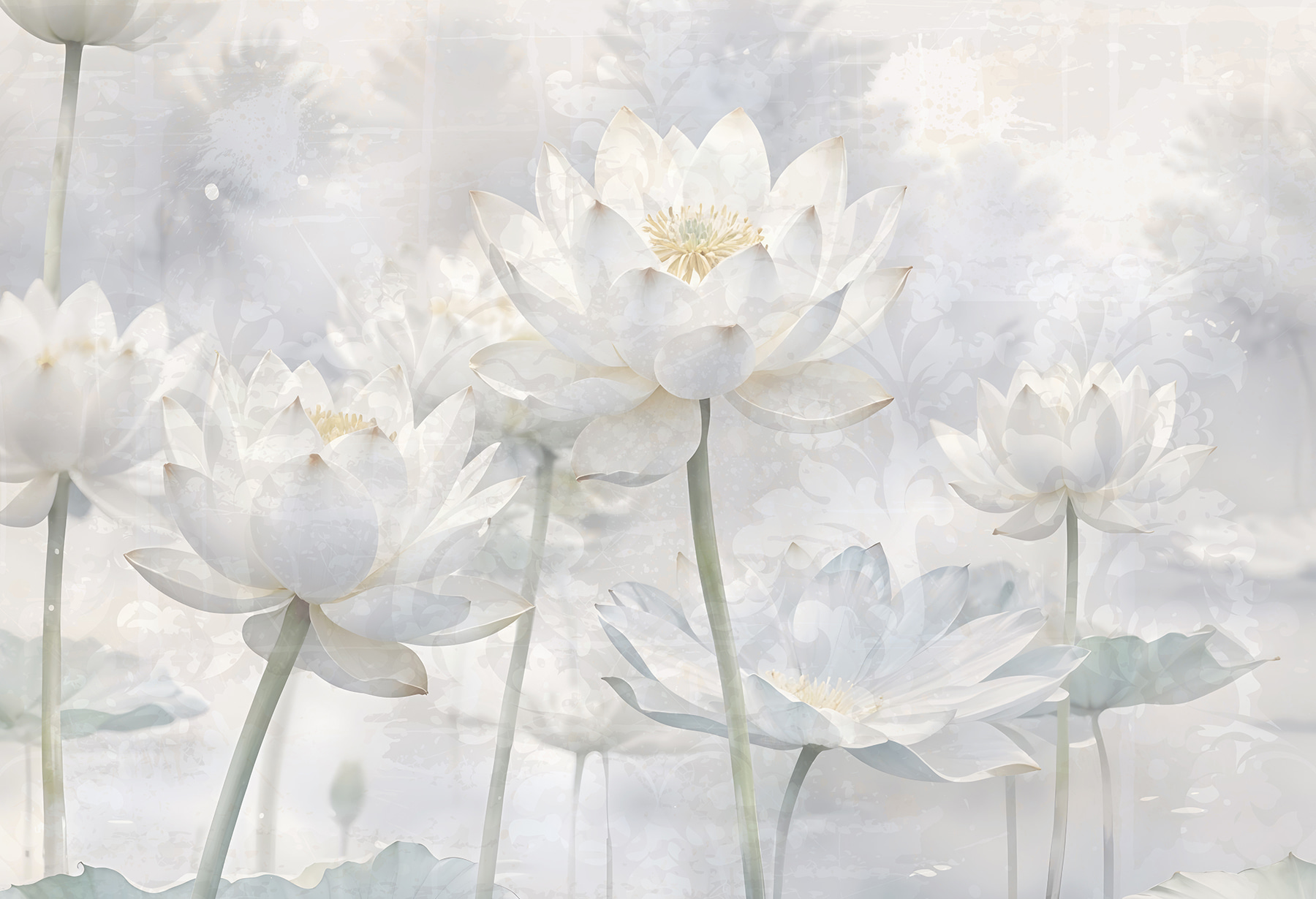 Quadro Tela Fiori Di Loto Bianchi 70x140 Cm, Poster Astratto Senza Cornice, Impermeabile E Anti UV, Decorazione Parete Soggiorno E Camera