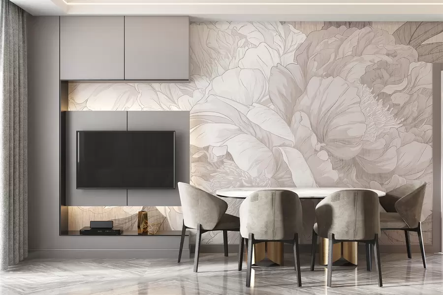 carta da parati Fiori di peonia grandi e strutturati nei toni del beige nr. w01141