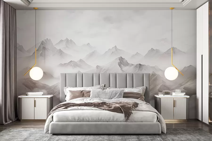 carta da parati Montagne con nuvole, acquerello, colori grigi tenui nr. w01790v1