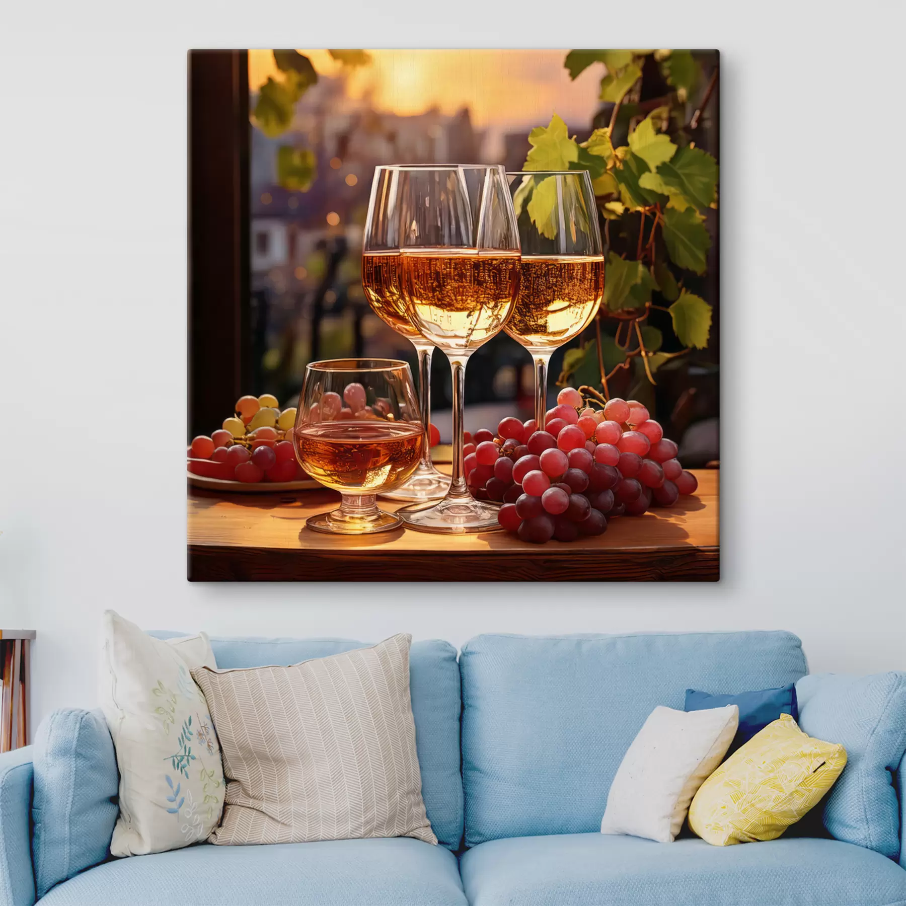 carta da parati bicchieri con vino, uva sul tavolo, natura morta nr. s41104