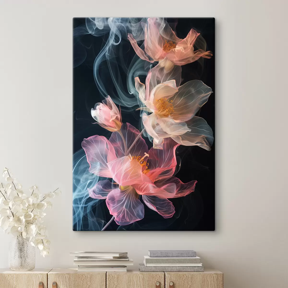 carta da parati Fiori delicati e ariosi circondati dal fumo nr. s40967