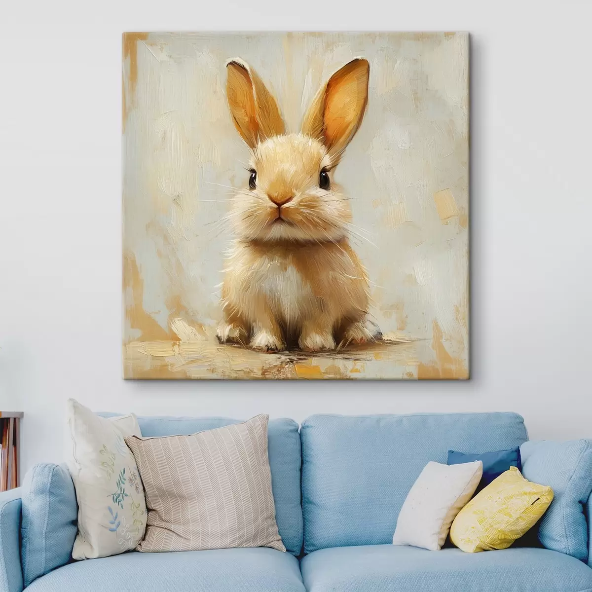 carta da parati Coniglietto beige su sfondo chiaro con pennellate decise nr. s41000