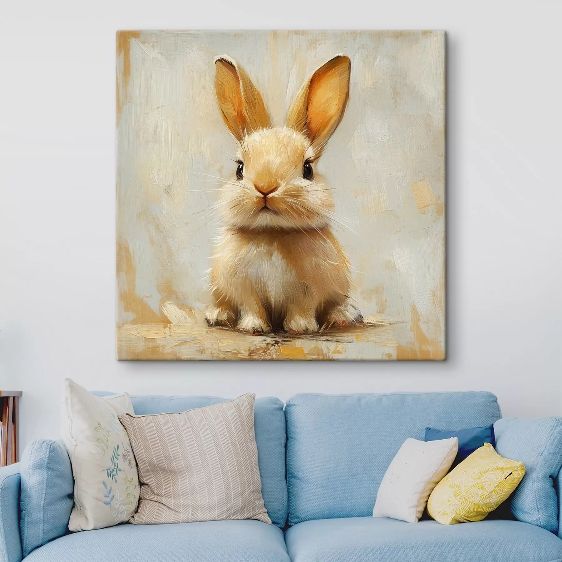 carta da parati Coniglietto beige su sfondo chiaro con pennellate decise nr. s41000