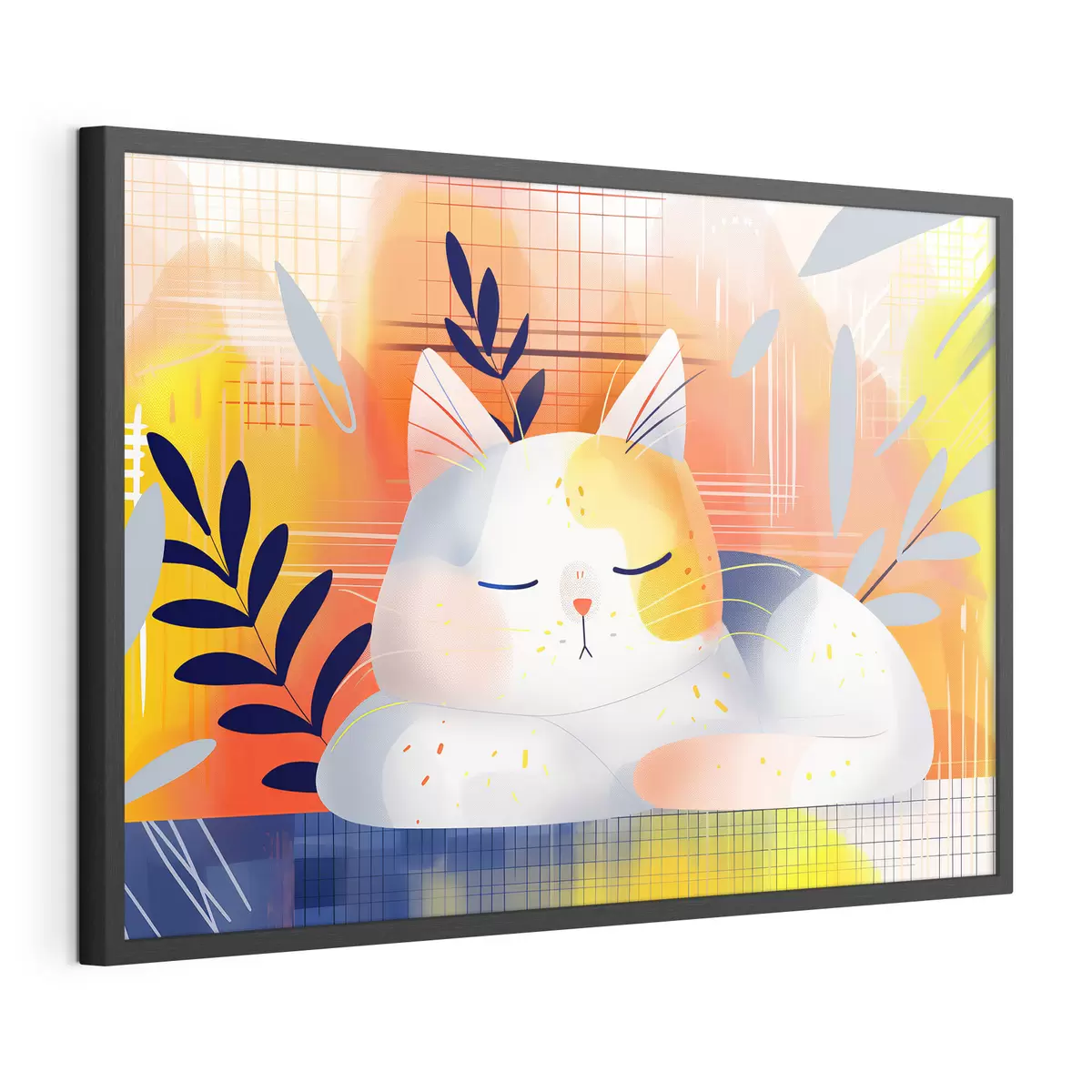 Poster Un simpatico gatto che dorme tra le piante in stile grafico f40956