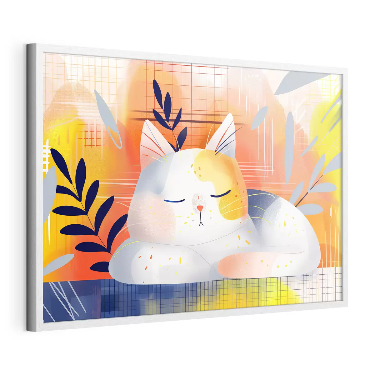 Poster Un simpatico gatto che dorme tra le piante in stile grafico f40956