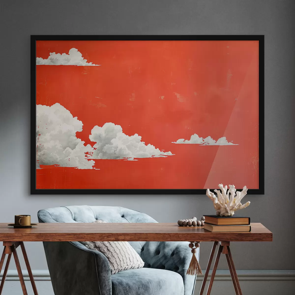 Poster Cielo rosso con nuvole bianche f40974
