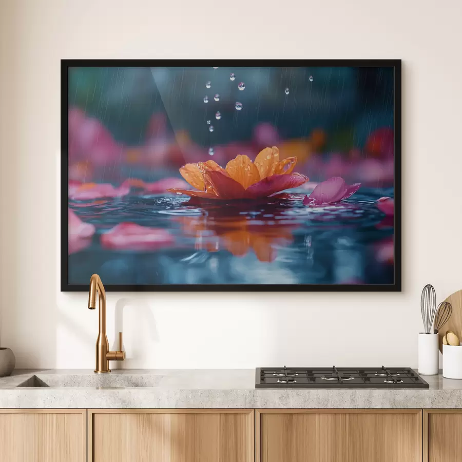 carta da parati Una ninfea con gocce di pioggia nr. f40977