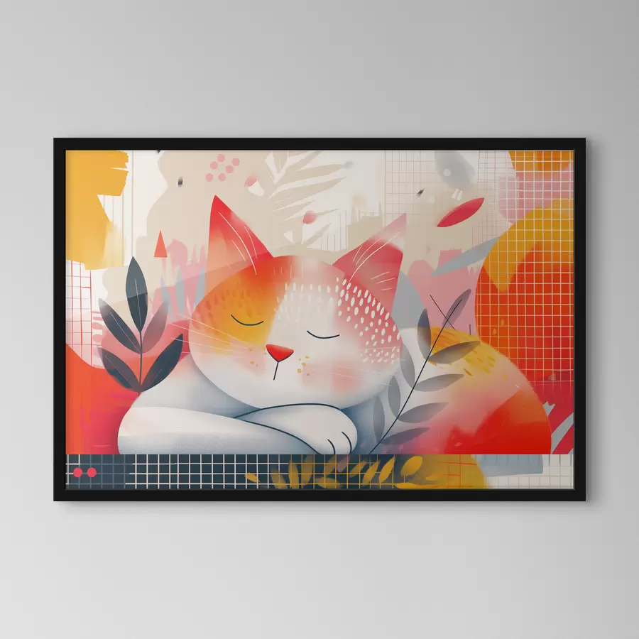 carta da parati Un simpatico gatto che dorme sul pavimento tra fiori colorati nr. f40981