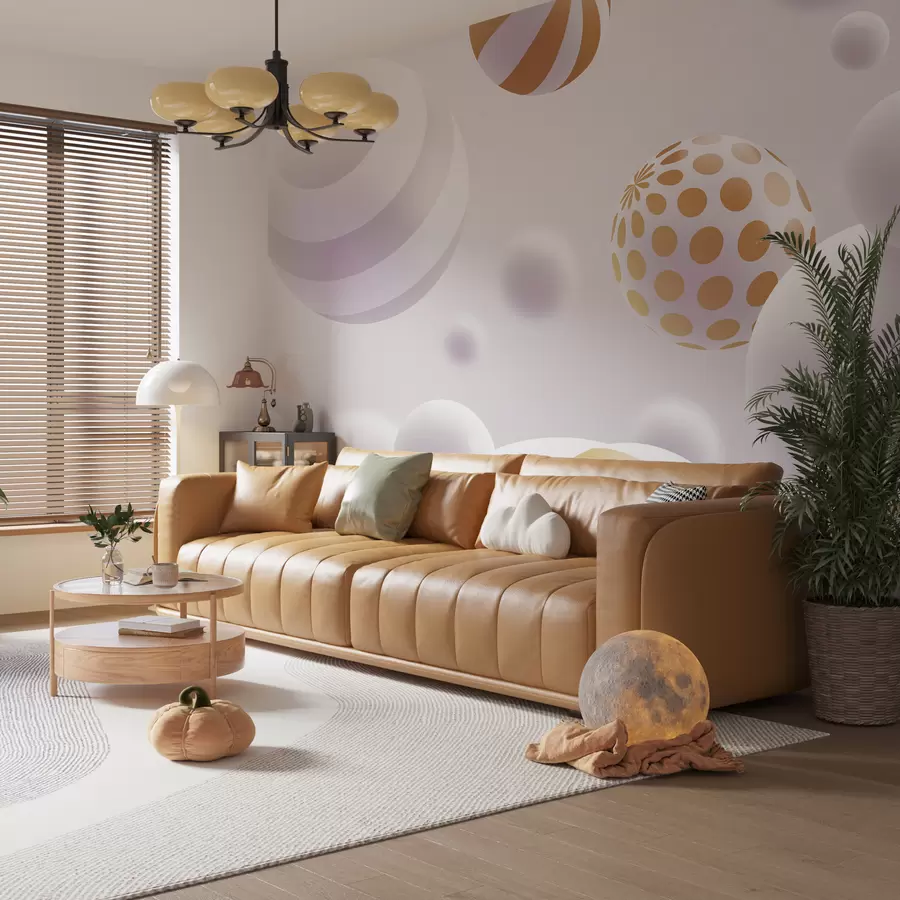 Carta da parati  Forme geometriche 3D Sfere volumetriche volanti in stile 3D nei toni del grigio chiaro con accenti arancione