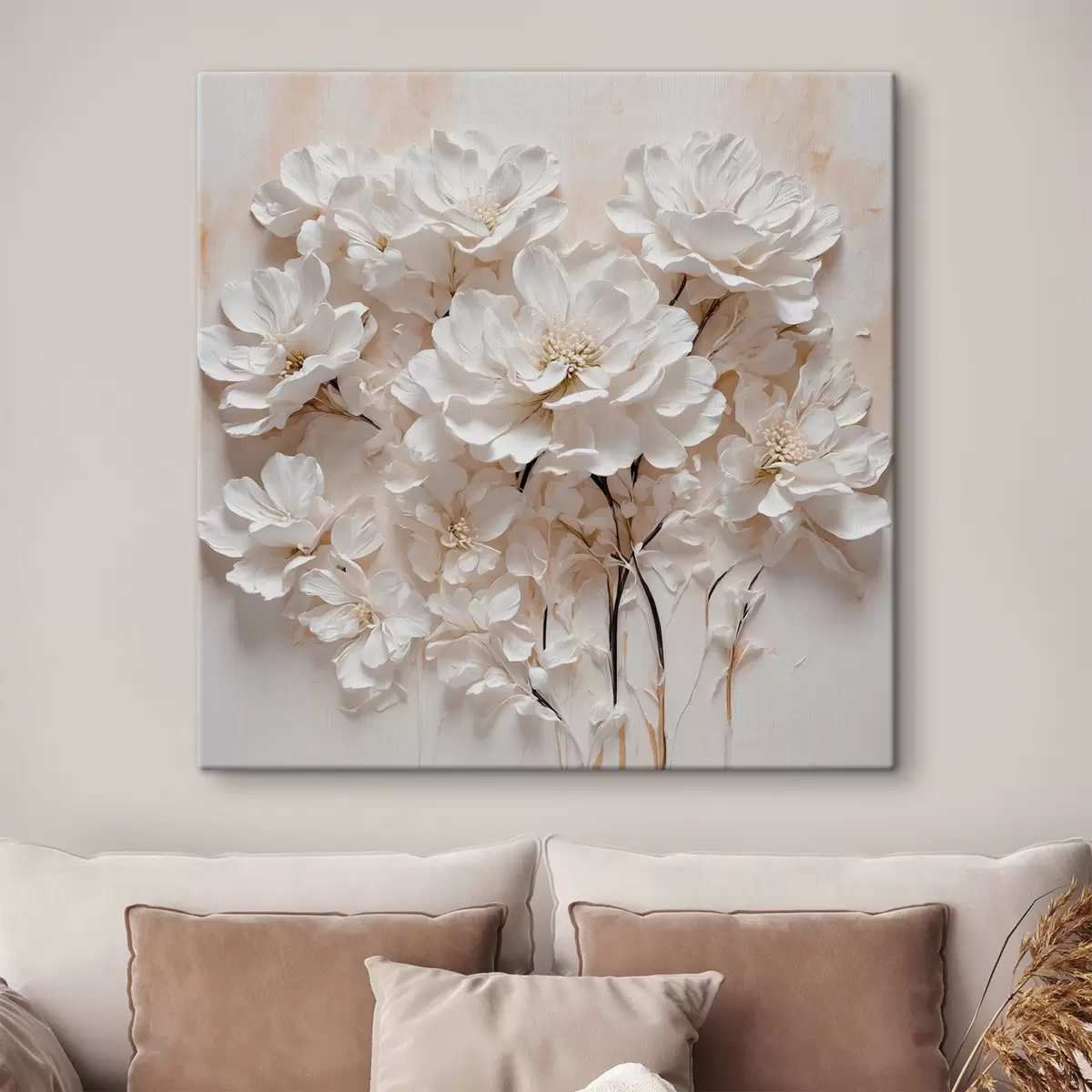 carta da parati Fiori bianchi su sfondo bianco-arancio nr. s41042