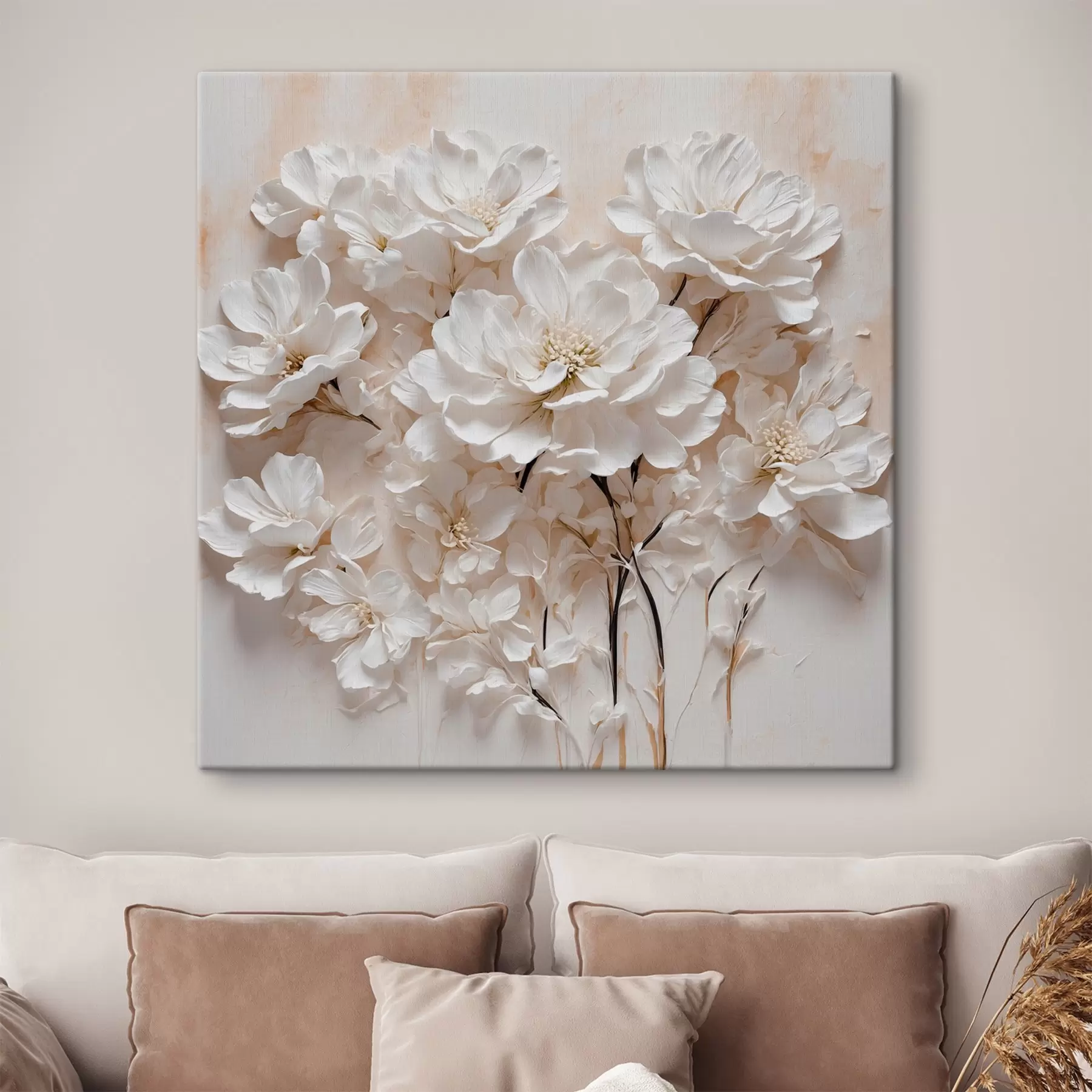 carta da parati Fiori bianchi su sfondo bianco-arancio nr. s41042