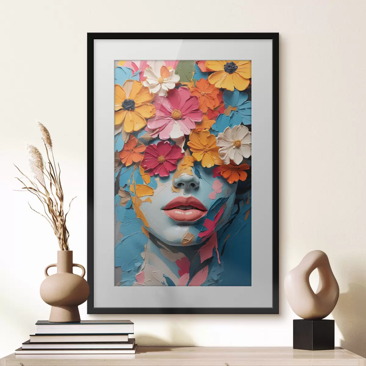 Poster Volto di ragazza in olio ricoperto di fiori f41023