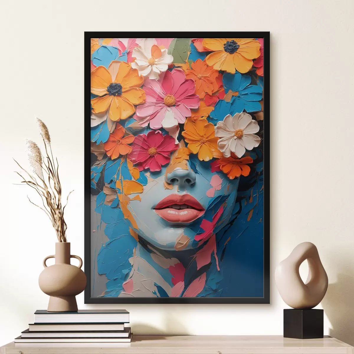 Poster Volto di ragazza in olio ricoperto di fiori f41023