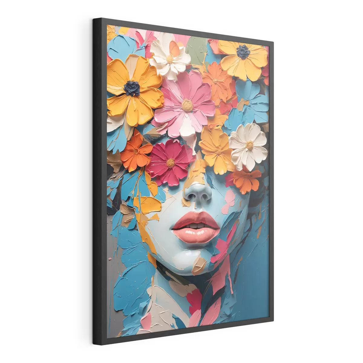 Poster Volto di ragazza in olio ricoperto di fiori f41023