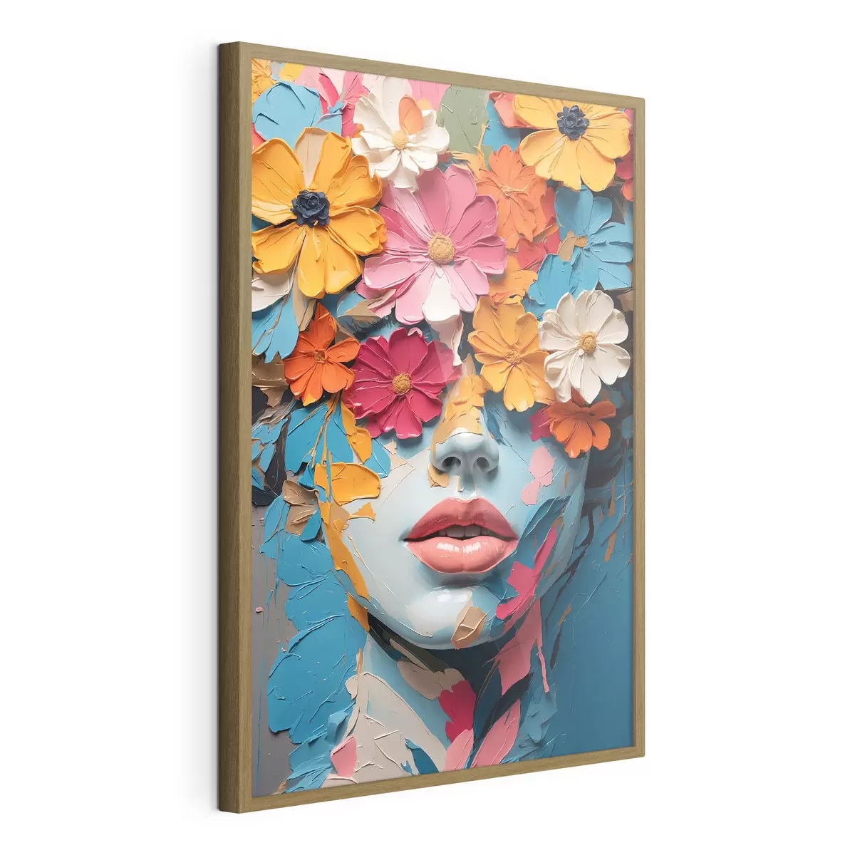 Poster Volto di ragazza in olio ricoperto di fiori f41023
