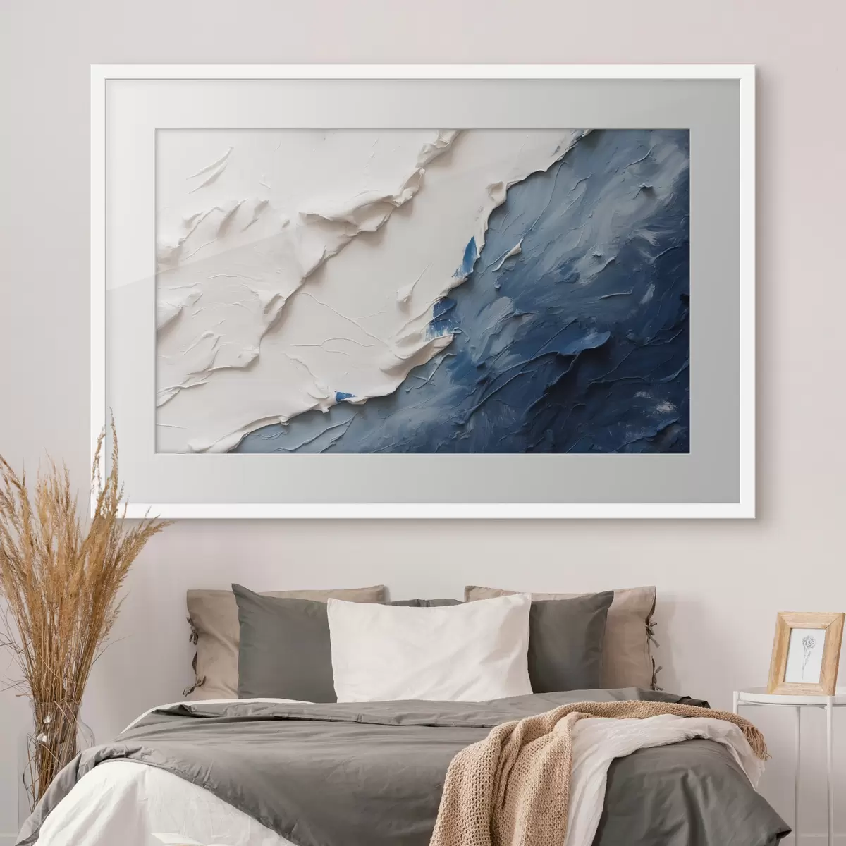 Poster Astrazione con colori ad olio bianchi e blu f41025