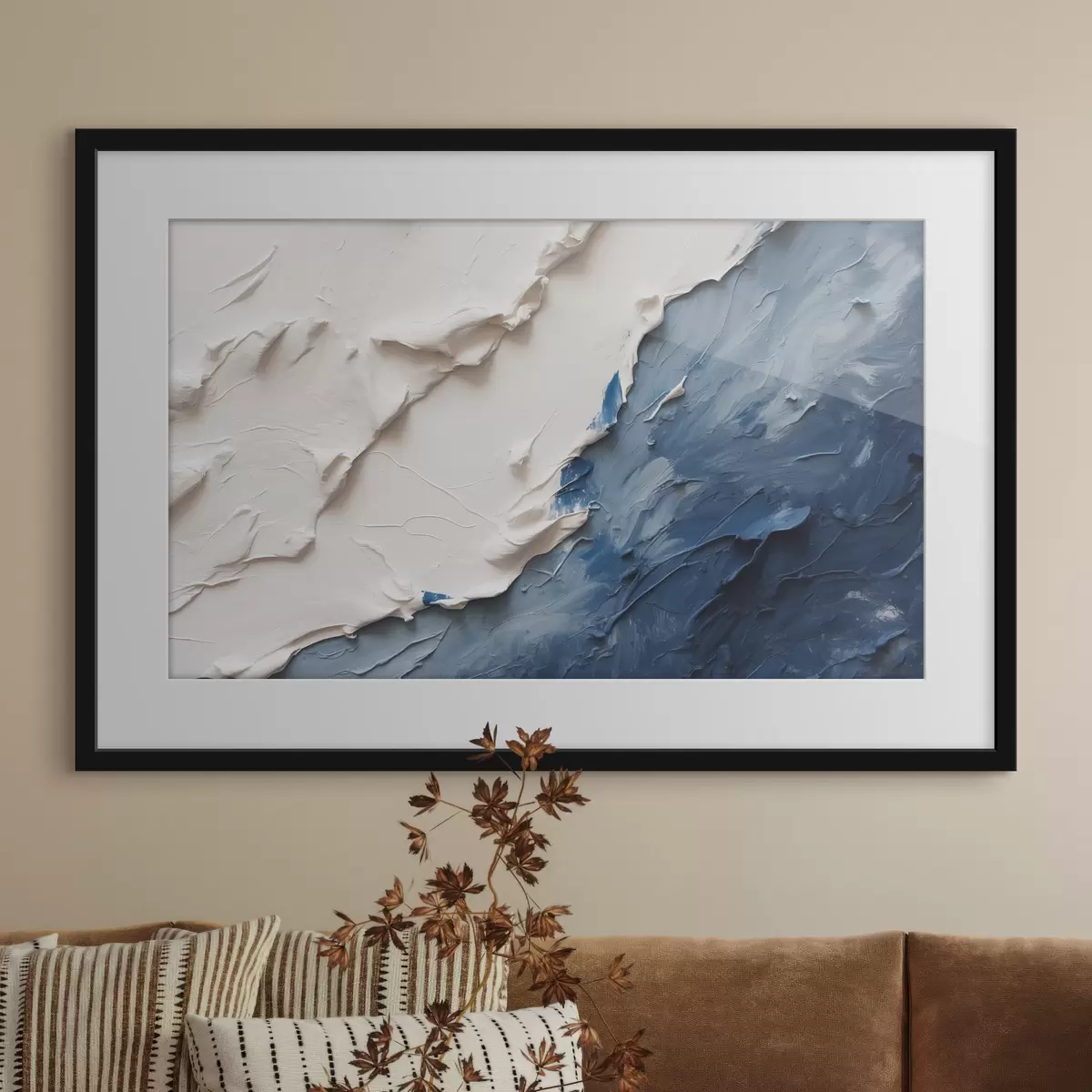 Poster Astrazione con colori ad olio bianchi e blu f41025