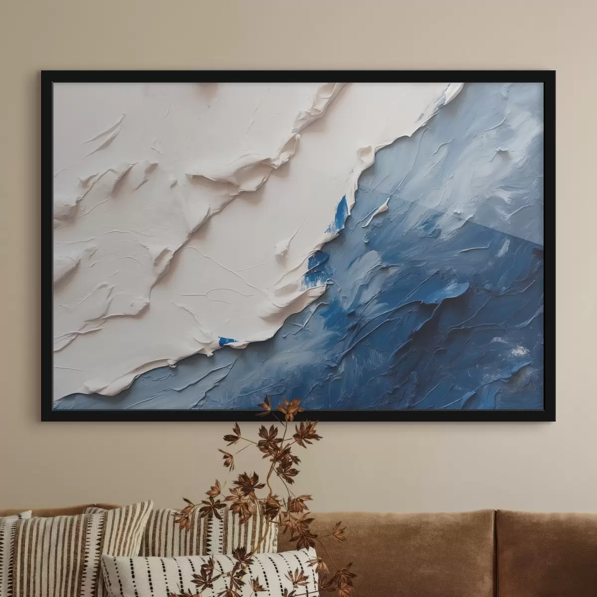 Poster Astrazione con colori ad olio bianchi e blu f41025