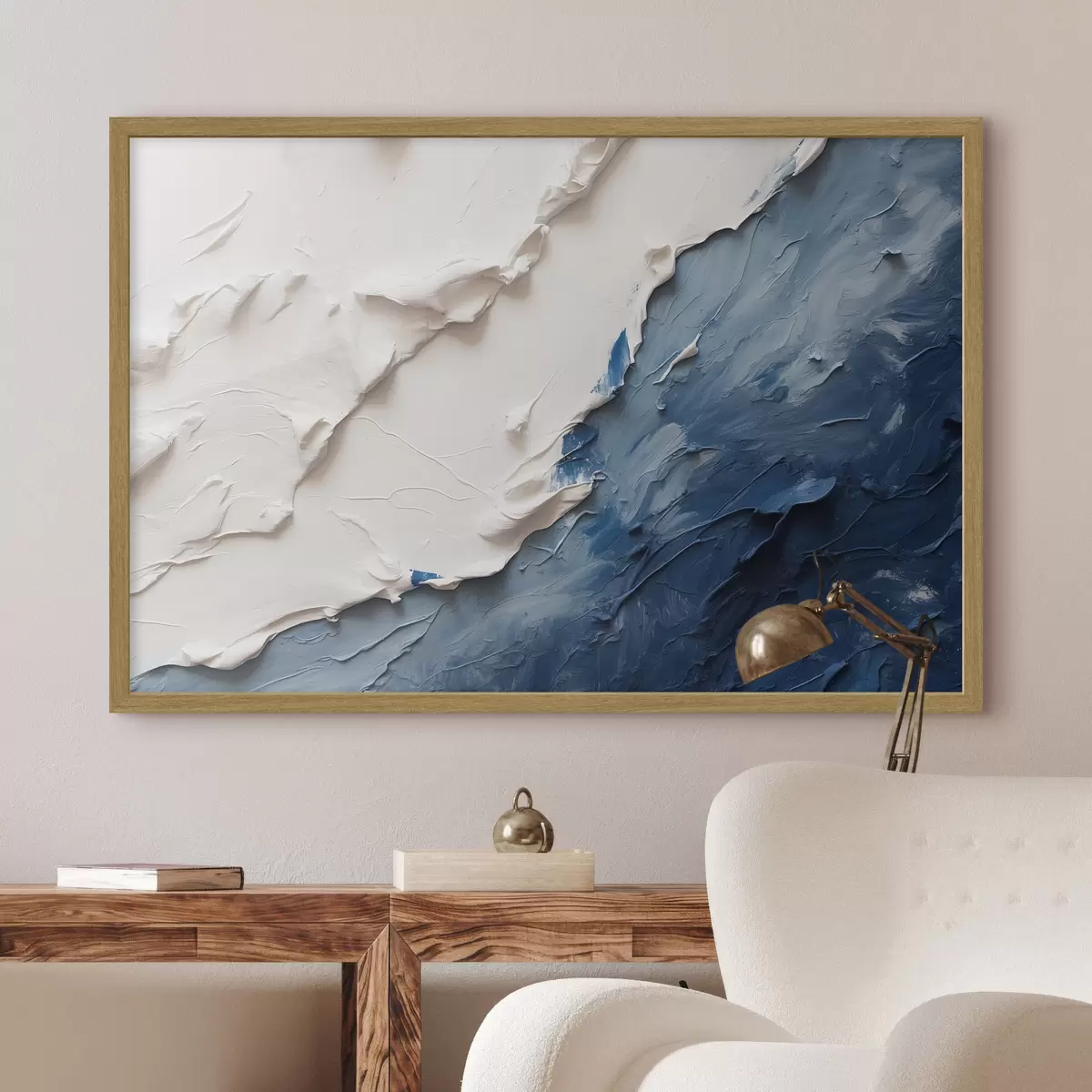 Poster Astrazione con colori ad olio bianchi e blu f41025