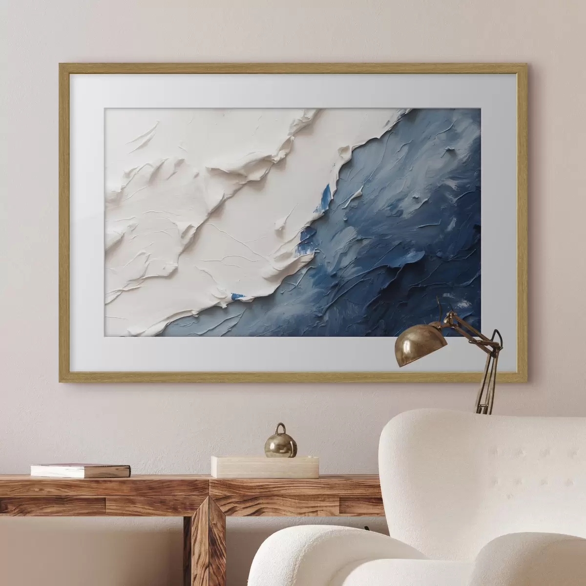 Poster Astrazione con colori ad olio bianchi e blu f41025
