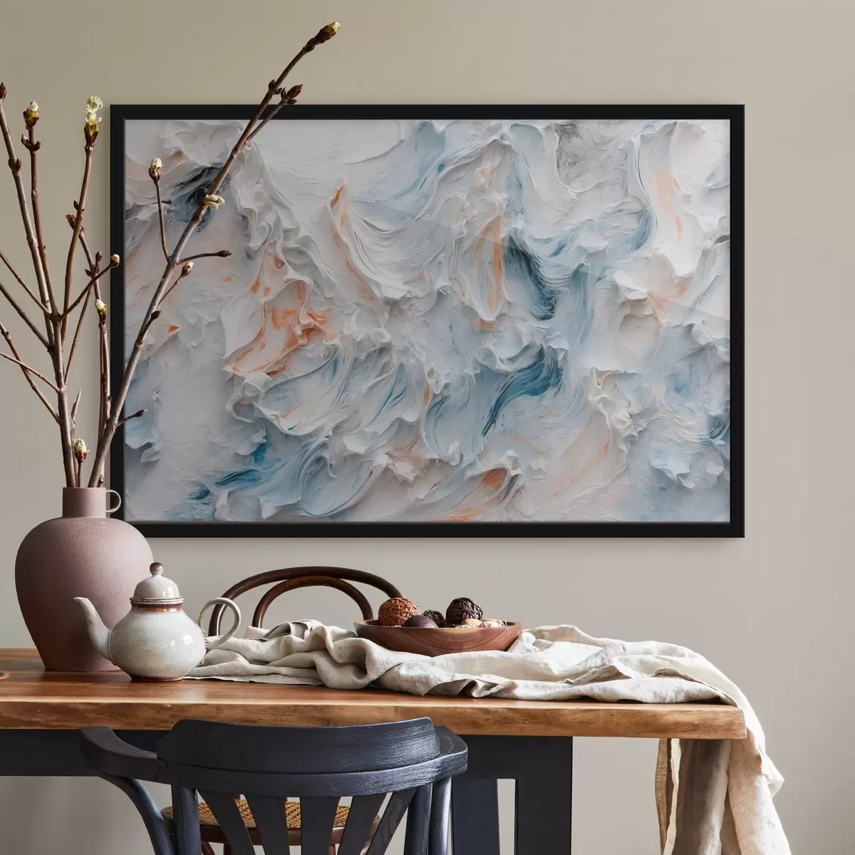 Poster Astrazione con i colori bianco, arancione e blu f41026