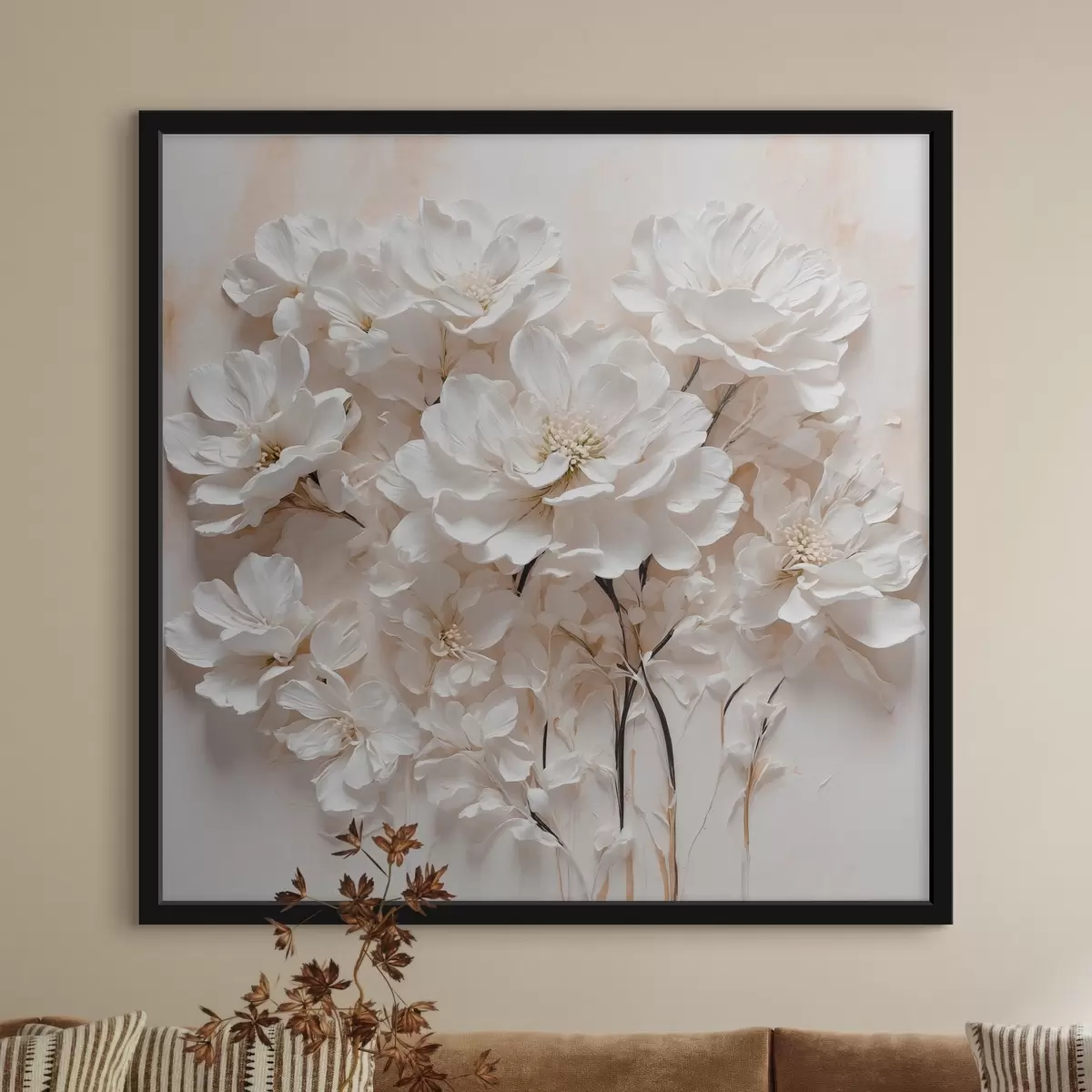 Poster Fiori bianchi su sfondo bianco-arancio f41042