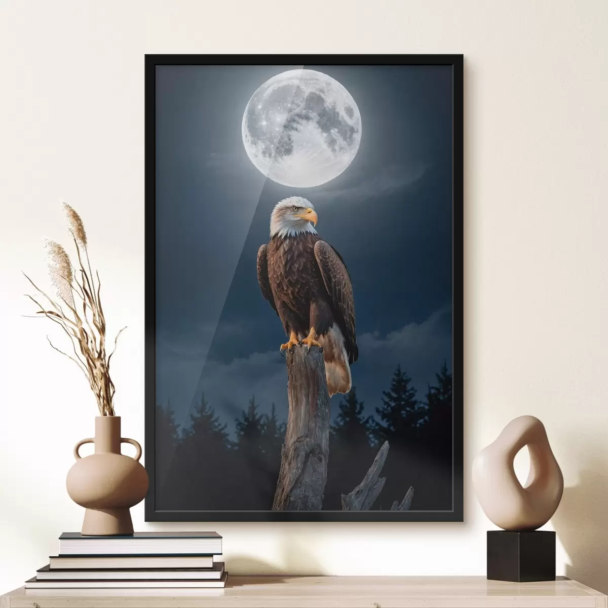 Poster Aquila su sfondo lunare f41043