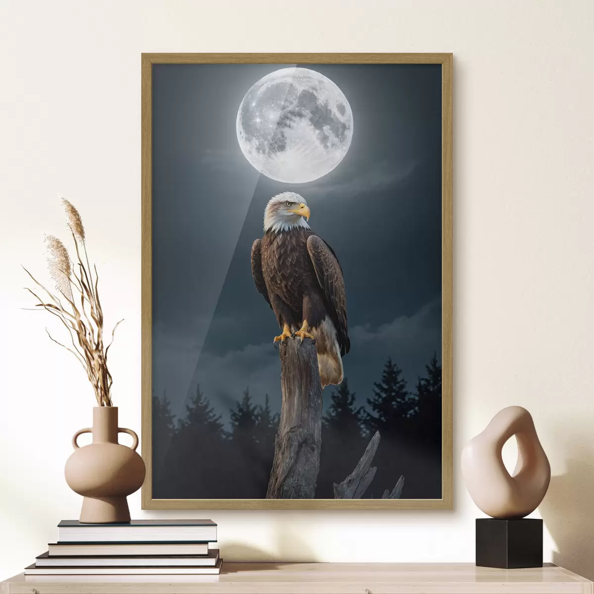 Poster Aquila su sfondo lunare f41043