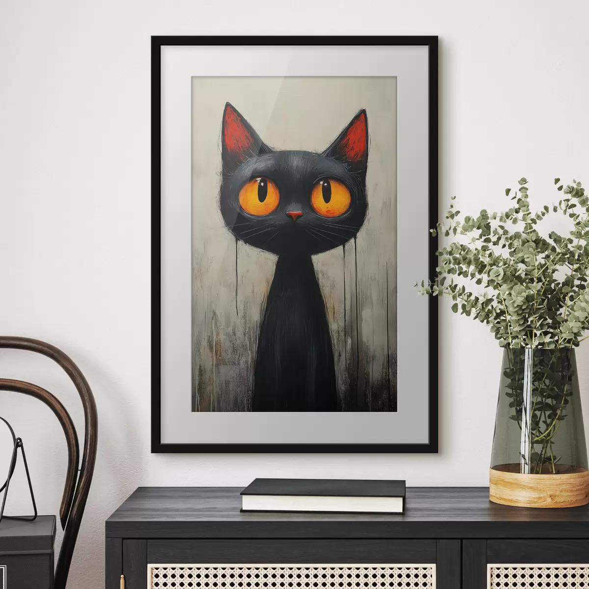 Poster Gatto nero acquerellato con occhi gialli f41120