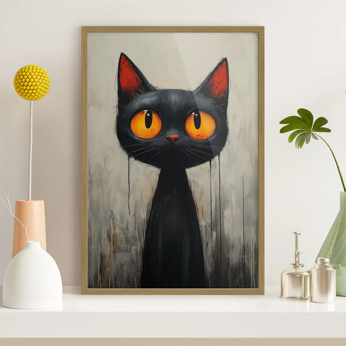 Poster Gatto nero acquerellato con occhi gialli f41120