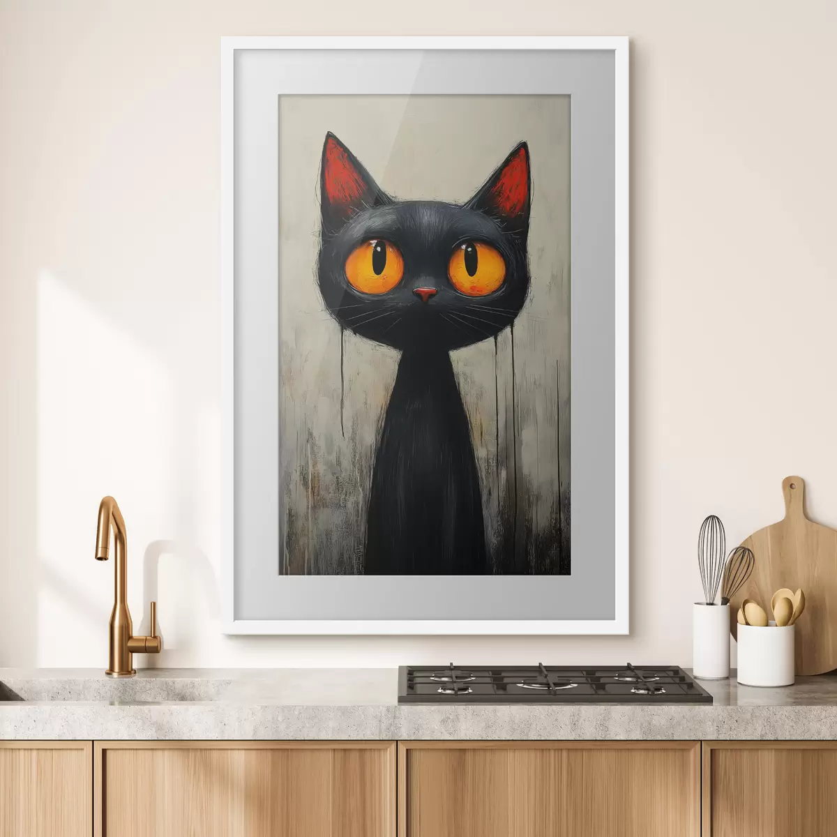 Poster Gatto nero acquerellato con occhi gialli f41120