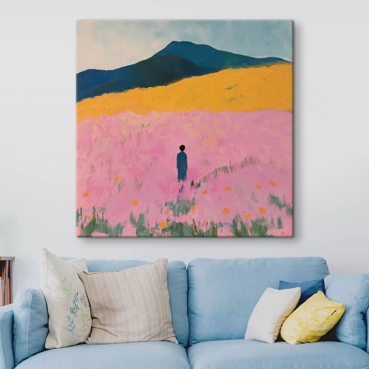 carta da parati Un uomo in un campo con fiori rosa nr. s41164