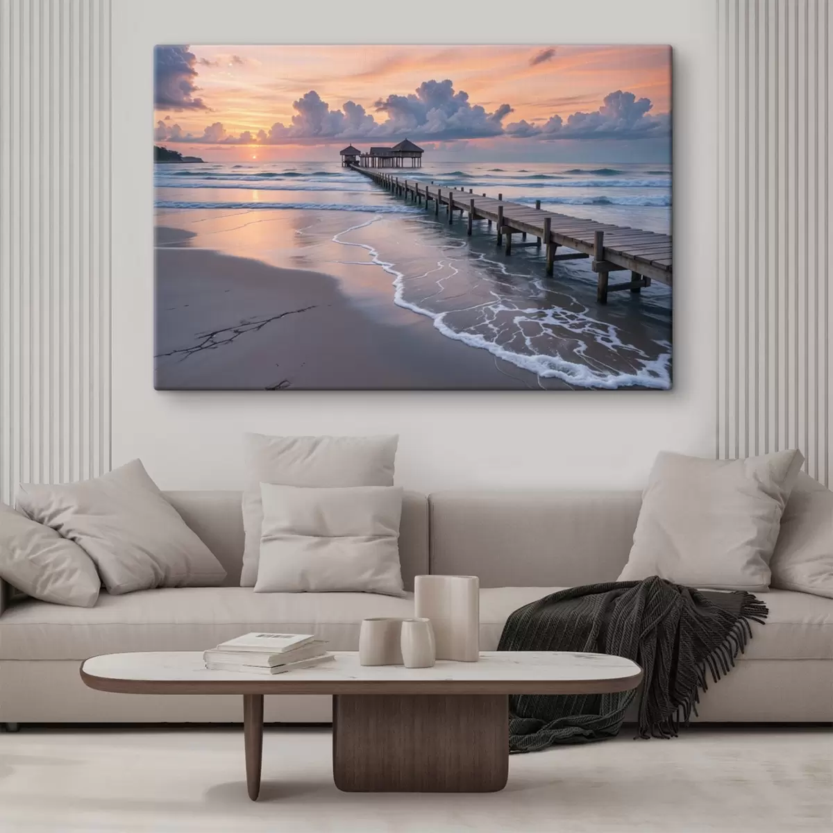 carta da parati Un molo di legno che si protende in un oceano calmo al tramonto con nuvole colorate  nr. s41091