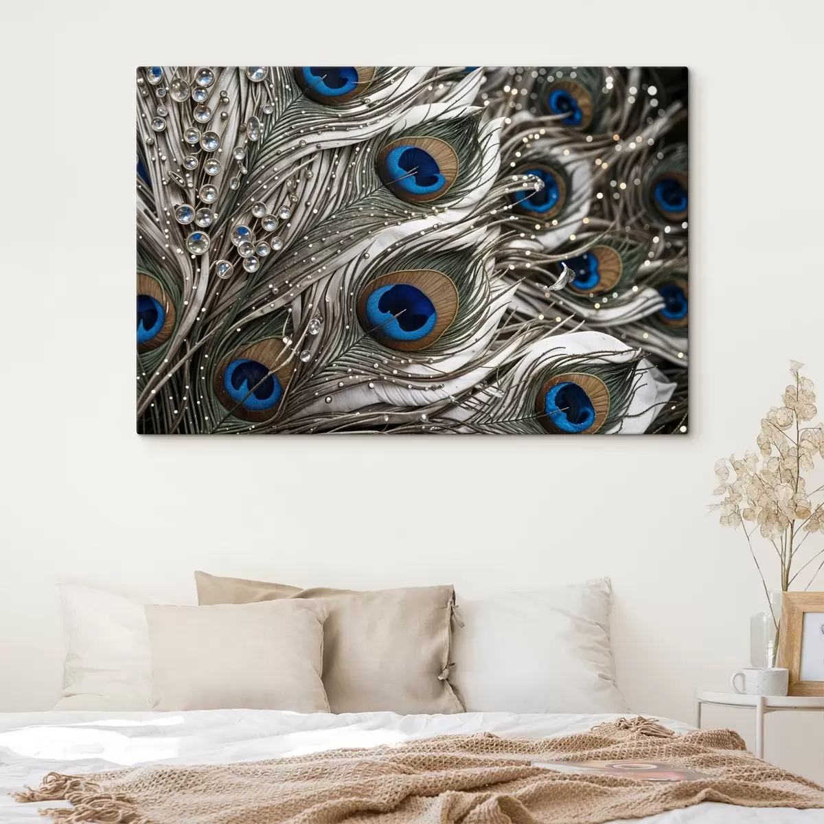 carta da parati Vibranti piume di pavone con motivi intricati e suggestivi disegni blu nr. s41103