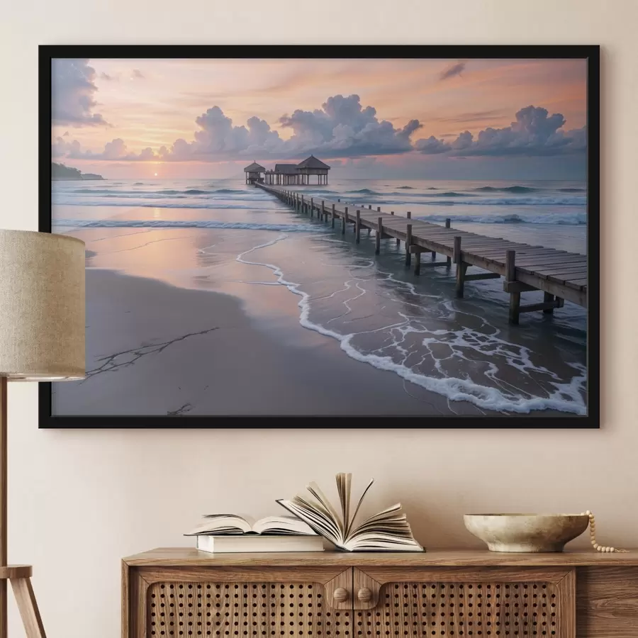 carta da parati Un molo di legno che si protende in un oceano calmo al tramonto con nuvole colorate nr. f41091