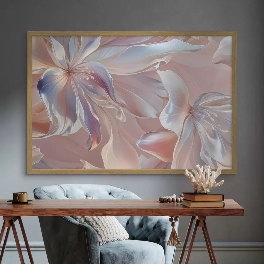 carta da parati Delicati petali di fiori dai colori pastello con forme e texture fluide, che creano una composizione floreale astratta nr. f41098