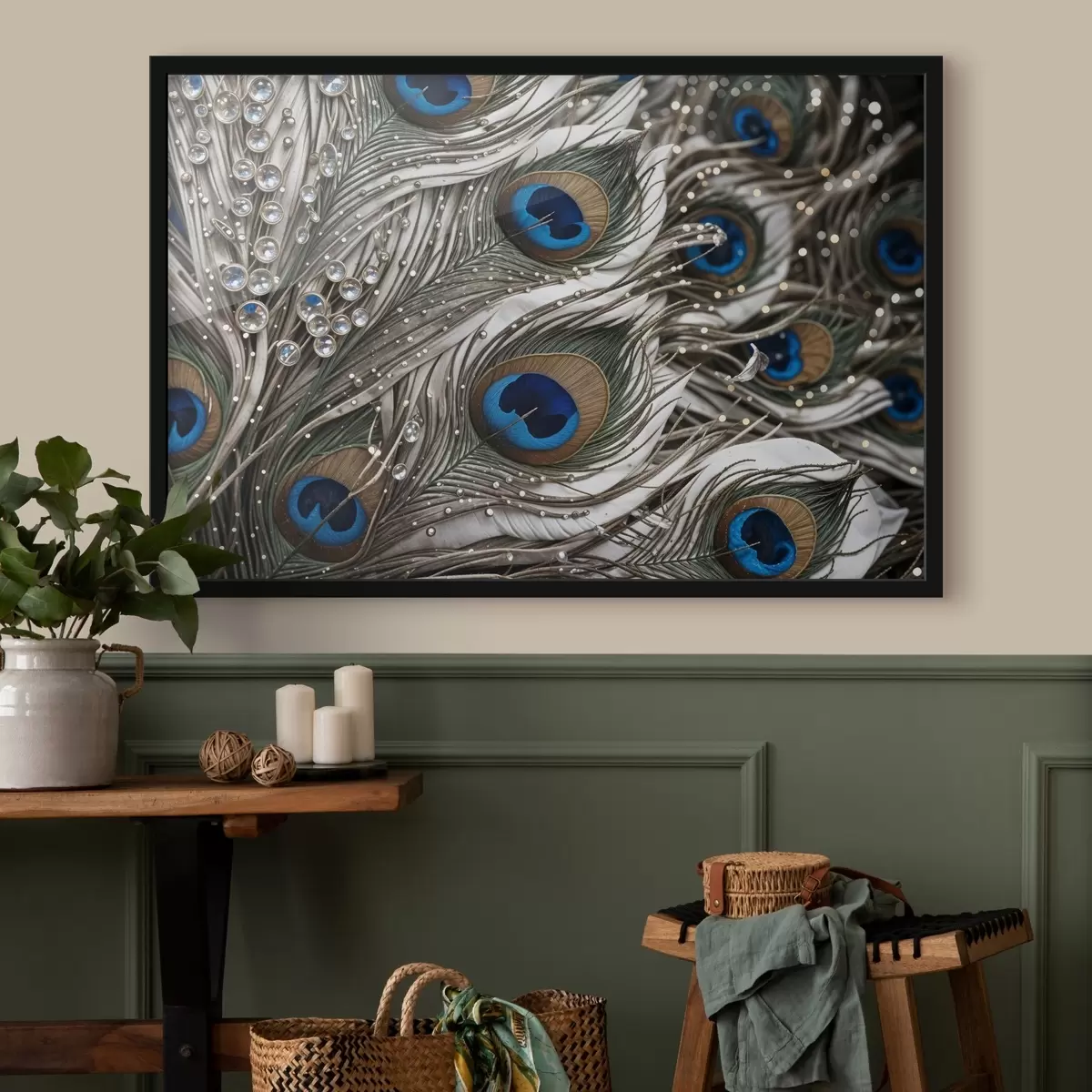 Poster Vibranti piume di pavone con motivi intricati e suggestivi disegni blu f41103