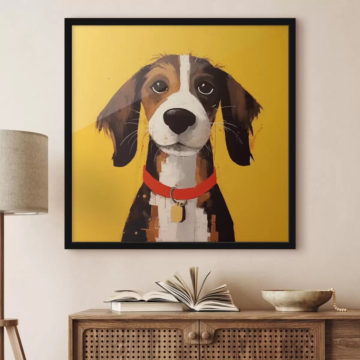 Poster Ritratto di cane su sfondo giallo f41232