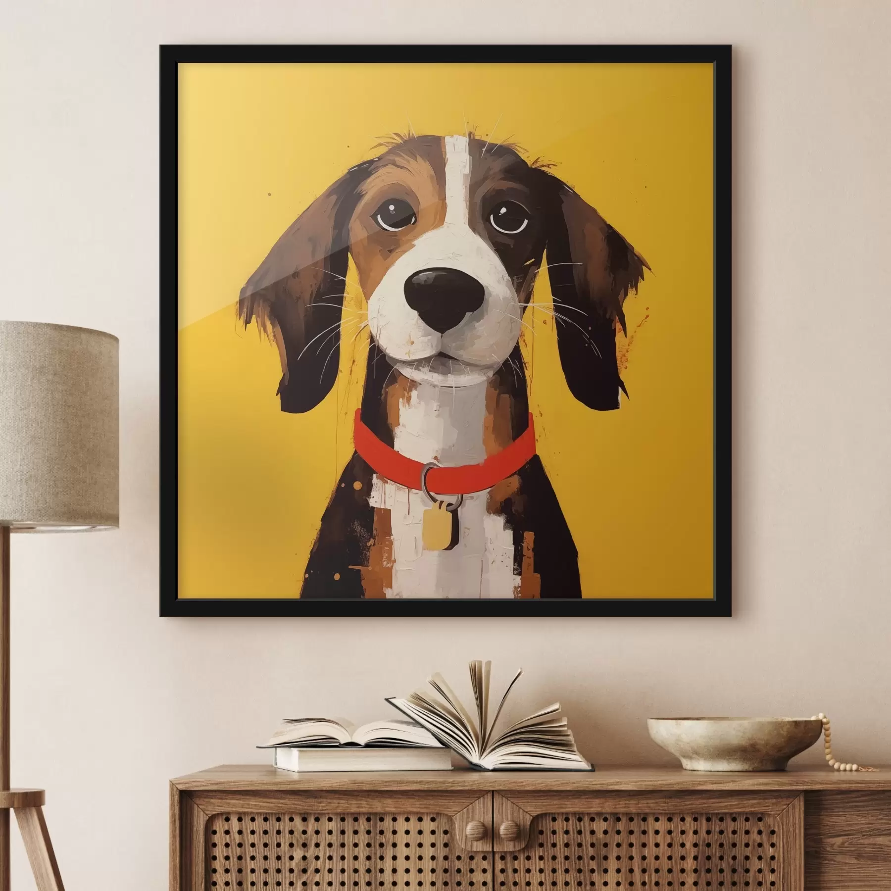 carta da parati Ritratto di cane su sfondo giallo nr. f41232