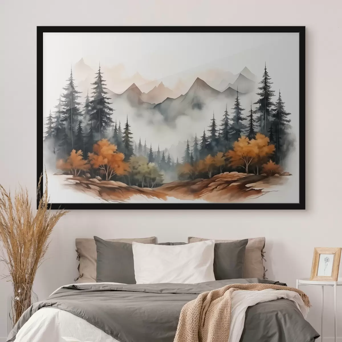 Poster Foresta sullo sfondo di montagne acquerello f41240
