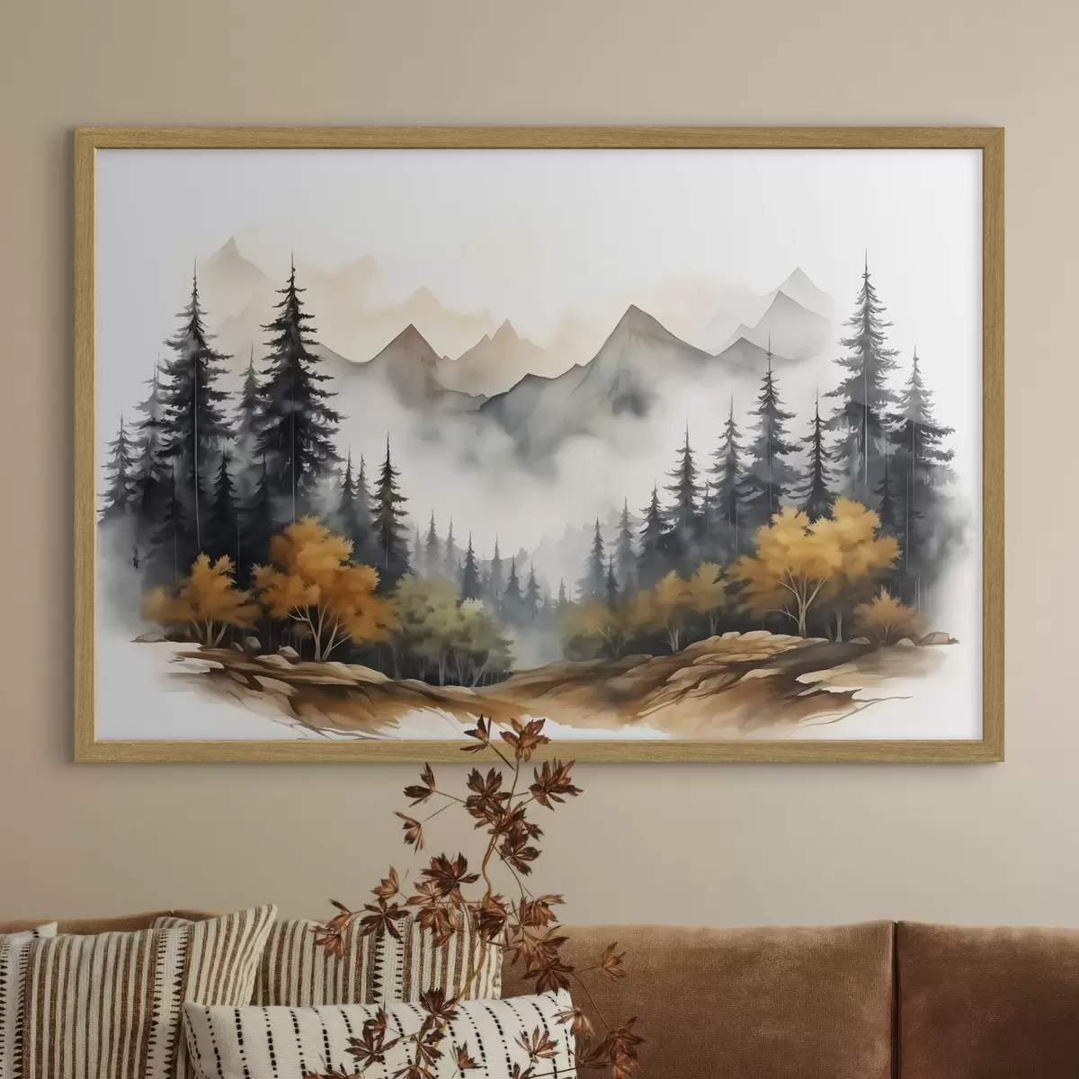 Poster Foresta sullo sfondo di montagne acquerello f41240