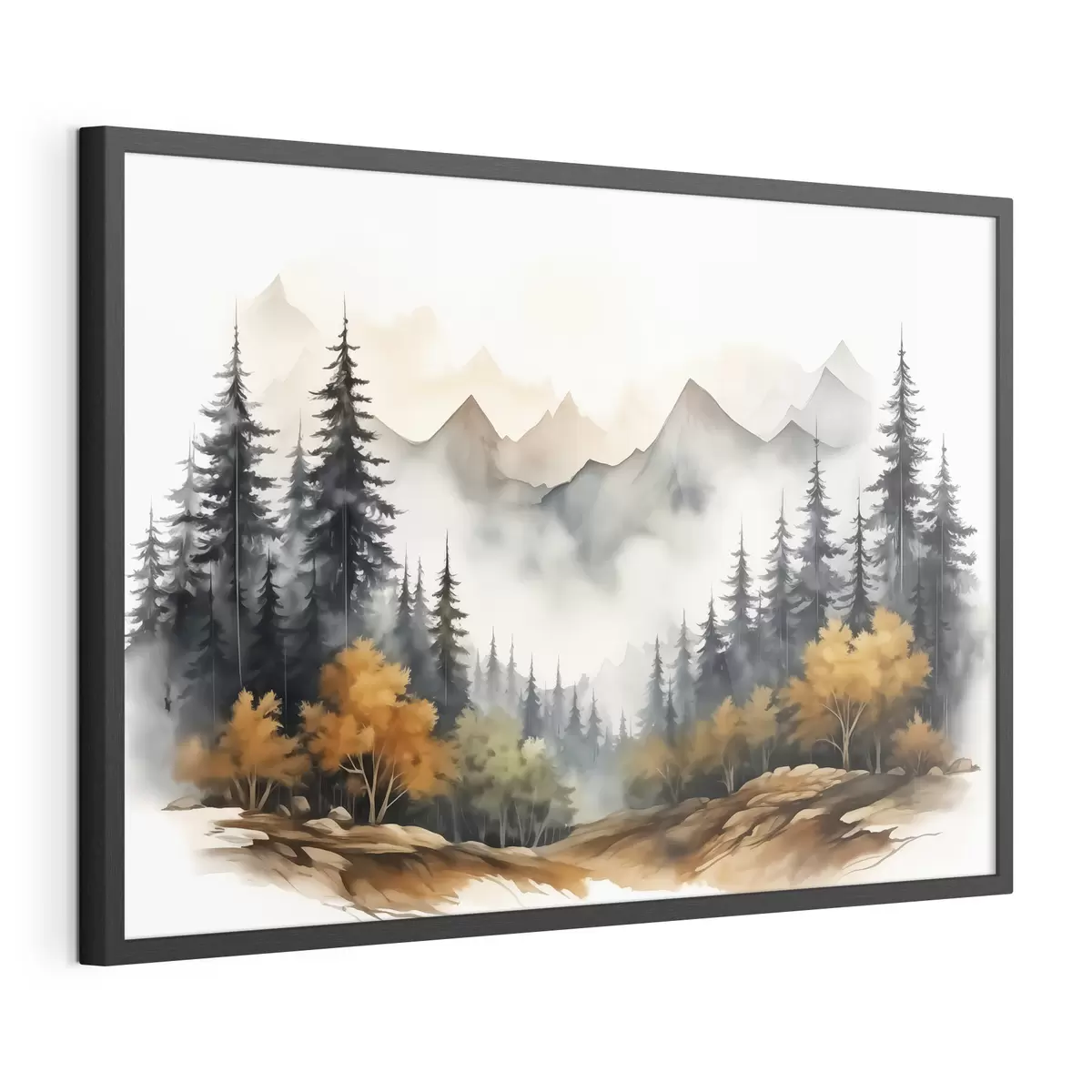 Poster Foresta sullo sfondo di montagne acquerello f41240