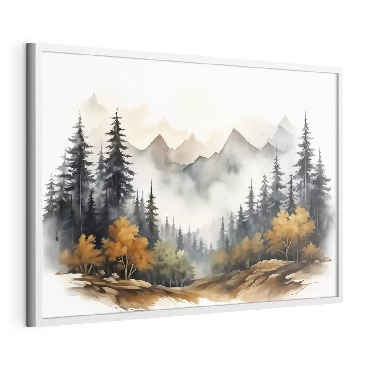 Poster Foresta sullo sfondo di montagne acquerello f41240