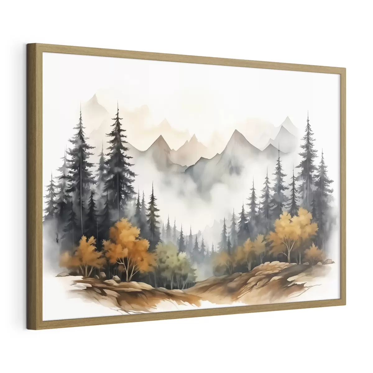 Poster Foresta sullo sfondo di montagne acquerello f41240