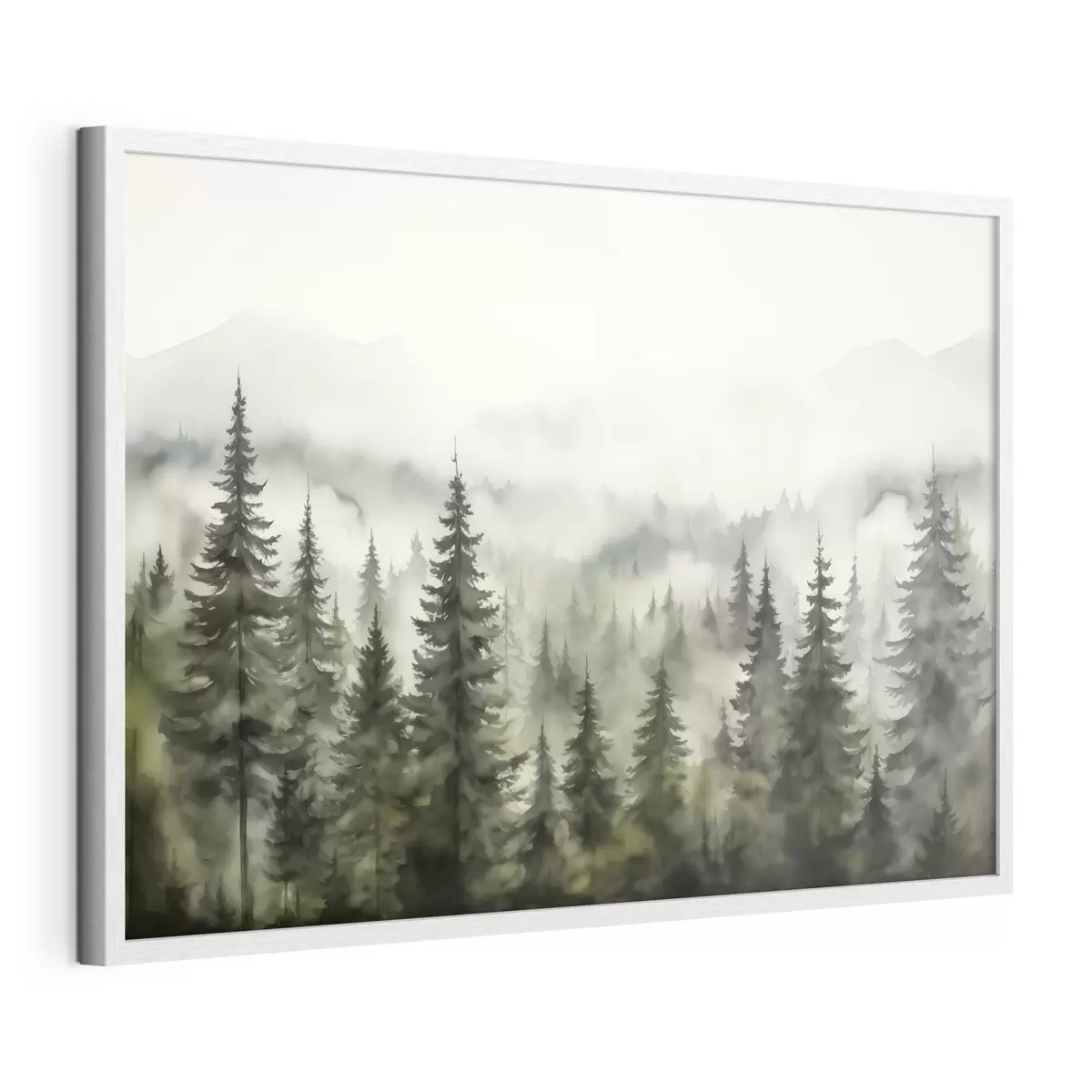 Poster Foresta verde sullo sfondo di montagne montagne e nebbia acquerello f41241