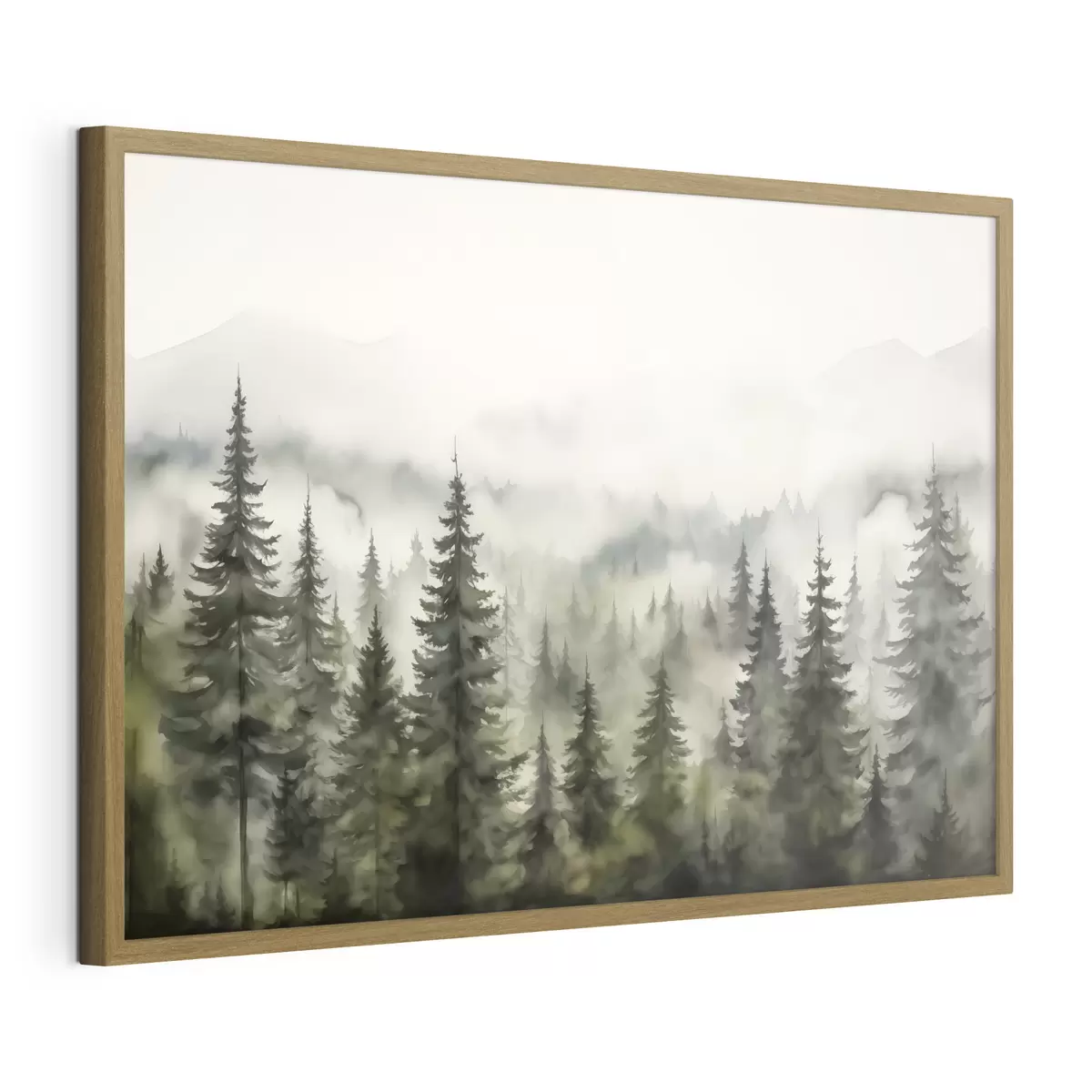 Poster Foresta verde sullo sfondo di montagne montagne e nebbia acquerello f41241