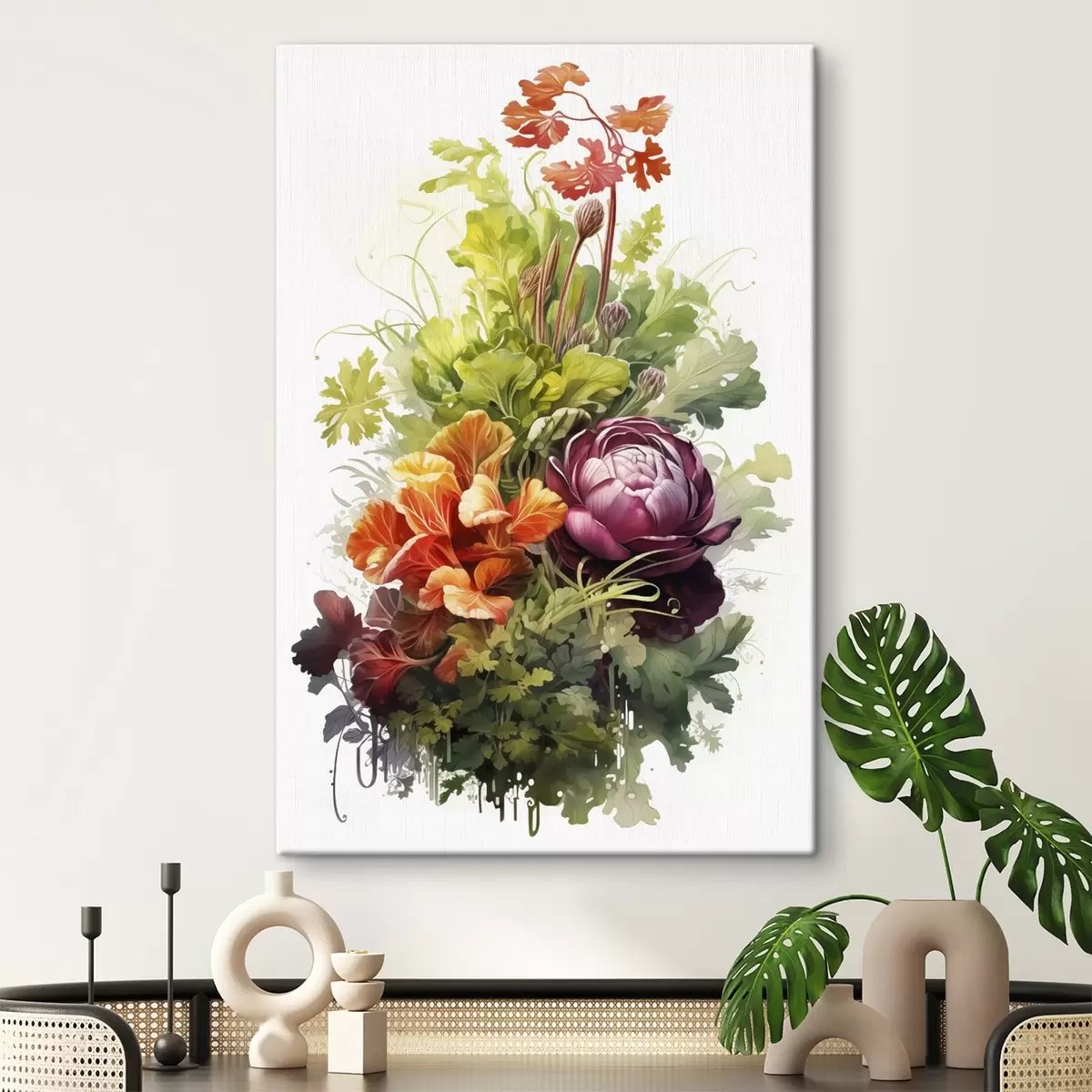 carta da parati Raccolta di verdure, acquerello, verde, fiori nr. s41173